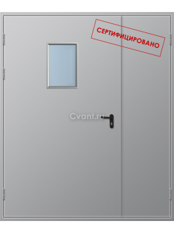 Дверь противопожарная полуторная глухая с прямоугольным остеклением